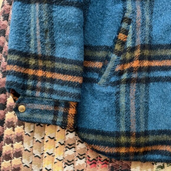 Vintage 50s 60s Towncraft Wool Mackinaw Fleece Lined Blue Plaid Jacket ~ Size L - Picture 6 of 8